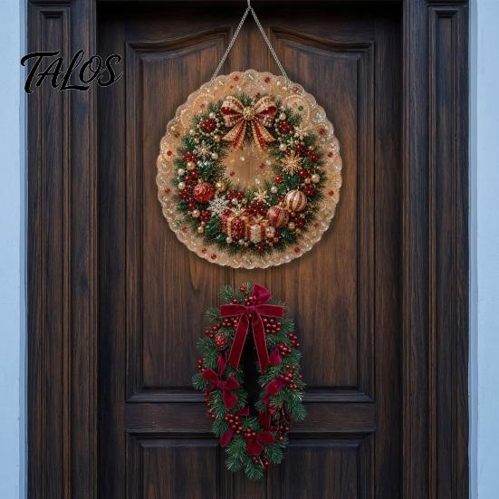 Outdoor Christmas Tree Decor Faux Pearl Art Kit, DIY Rhinestone Gem Painting Craft, Santa Festive Home Items Stocking Elk Pattern Hanging Suncatcher