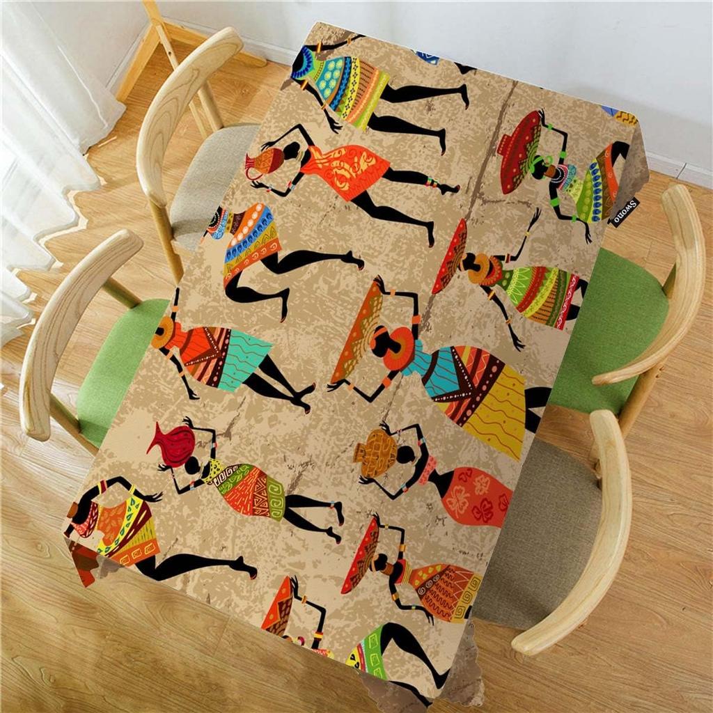 African Woman Ethnic Style Rectangle Tablecloth Kitchen Dining Decor Reusable Waterproof Tablecloth Wedding Party Decorations