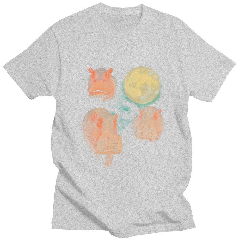 Three Moon Hippos T Shirt Men Women Short Sleeves Novelty Graphic Clothing Streetwear Loose Oversized 100 Cotton Camisetas