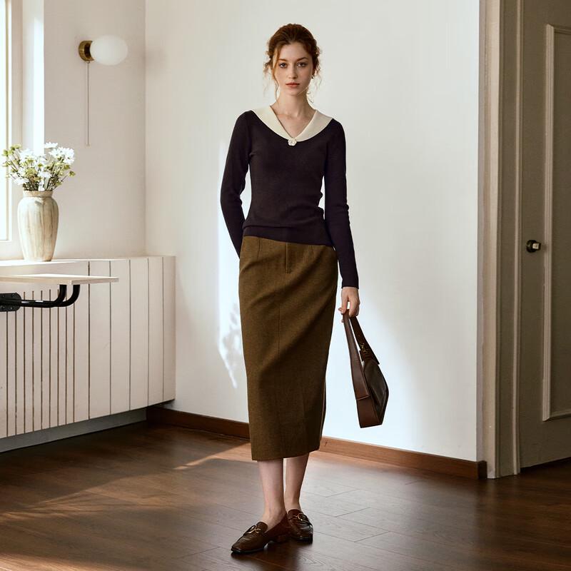 

Olrain V-neck Colorblock Knitted Pullover Women s Top S