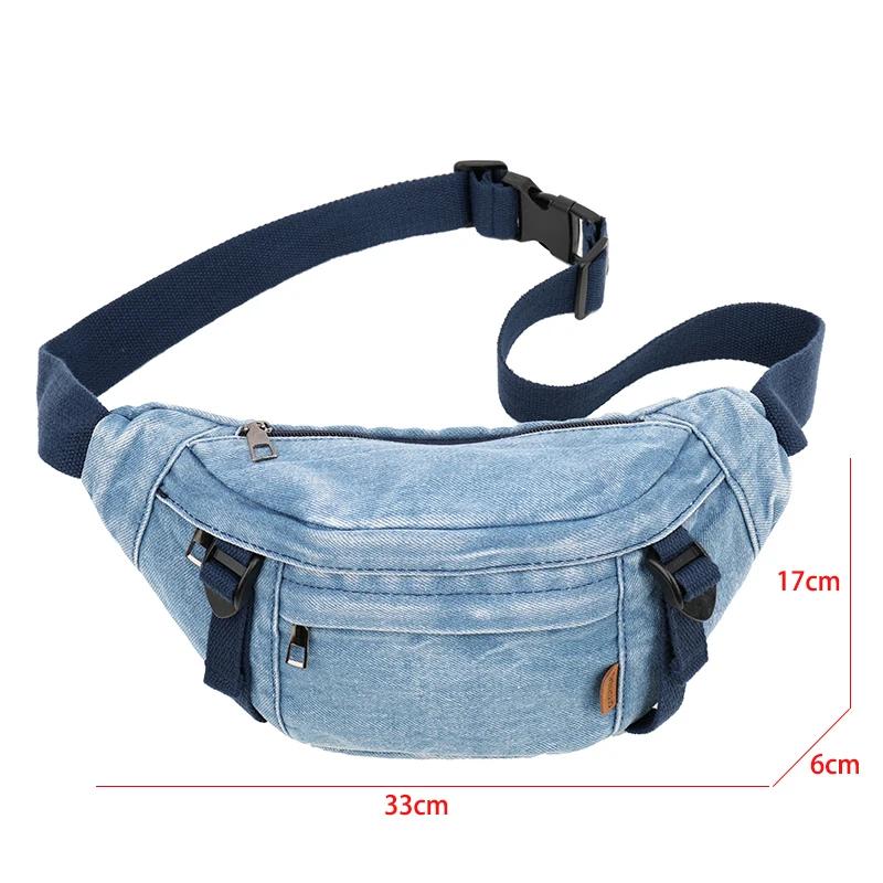 Casual Waist Bag Ladies Designer Denim Fanny Pack Fashion Travel Money Phone Chest Banana Bag Large Capacity Female Bum Belt Bag