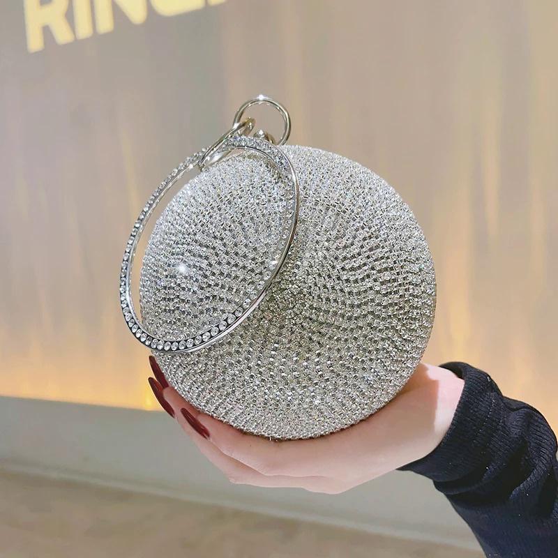 Runde Perlen-Kupplungstasche Mini-Handtasche Luxuriöse Elegante Abendtasche Ringgriff Für Damen Braut Brautjungfer Hochzeitsfeier Handtasche