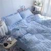 INS Girl Blue Bedding Sets Solid Color Seersucker Ruffles Lace  Kawaii Soft Sheet Woman Duvet Cover Pillow Covers Quilt Cover
