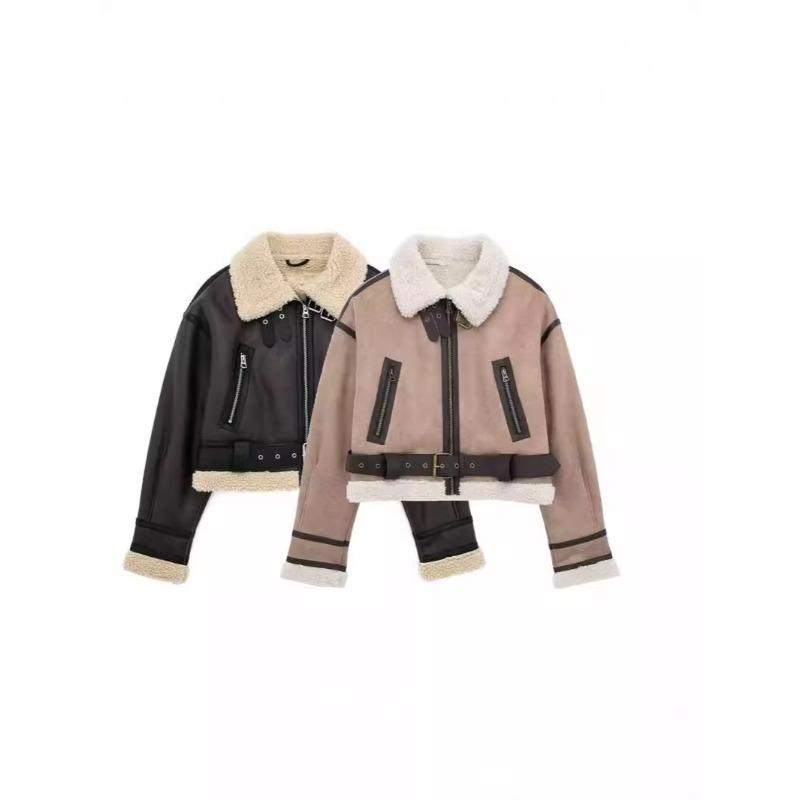 

1 шт. Жіноча модна товста тепла куртка зі штучної дублянки, вінтажне пальто з довгими рукавами, поясом, подолом, жіноче верхнє пальто L