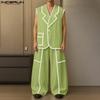 INCERUN Men Outfits Stitching Sleeveless Waistcoat Long Pants Loose Sets