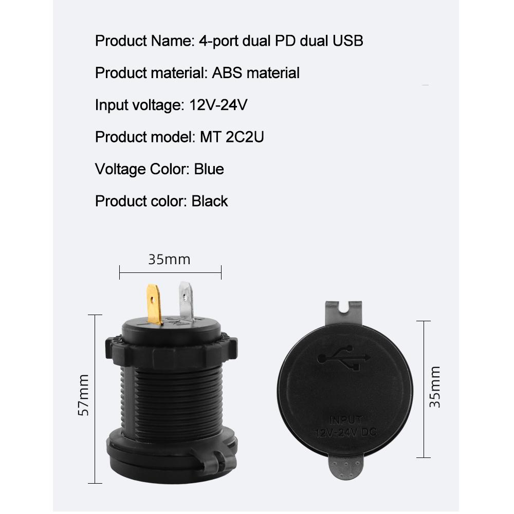 4-Ports 86W Car Charger PD Type C QC3.0 Fast Charging with Voltmeter Power Outlet Adapter Waterproof 12V/24V for Car Boat