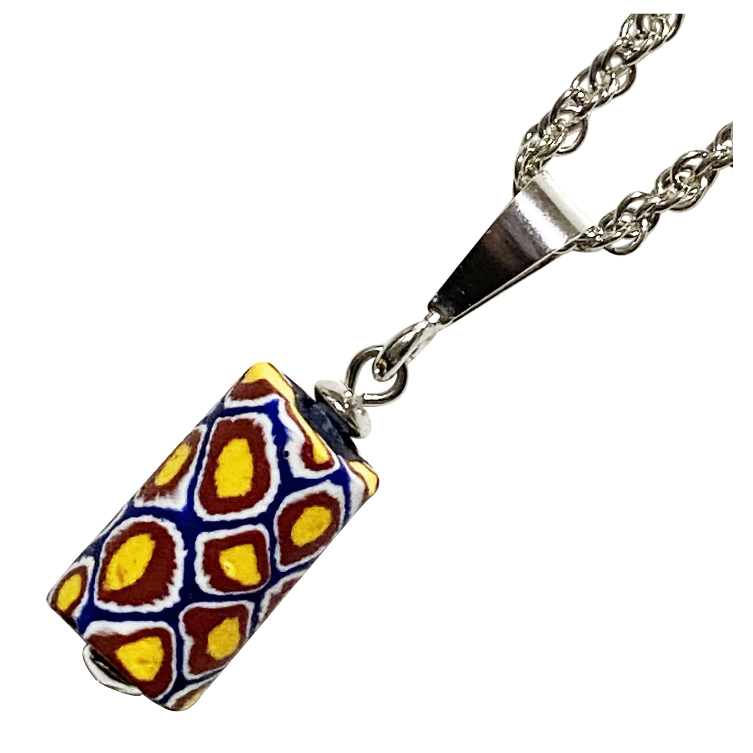 

Venetian glass bead antique beads SILVER925 pendant necklace millefiori Venetian trade beads European handmade beads screw chain necklace 45cm