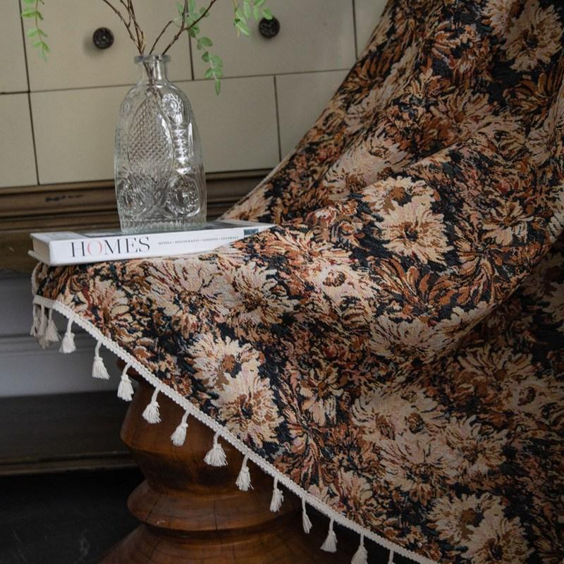 

Cotton Linen American Retro Sunflower Oil Painting Window Curtain Thick Blackout Tassel Drapes Curtains for Living Room Bedroom W150 x H160cm&Threading Rod