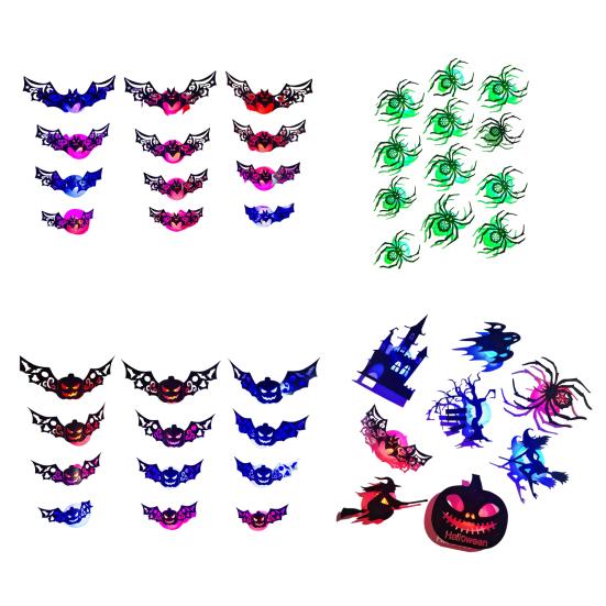 8/12Pcs Halloween LED Light Wall Sticker Hollow Spooky Bat Pumpkin Spider Night Light Holiday Party Home Office Wall Decoration Decal