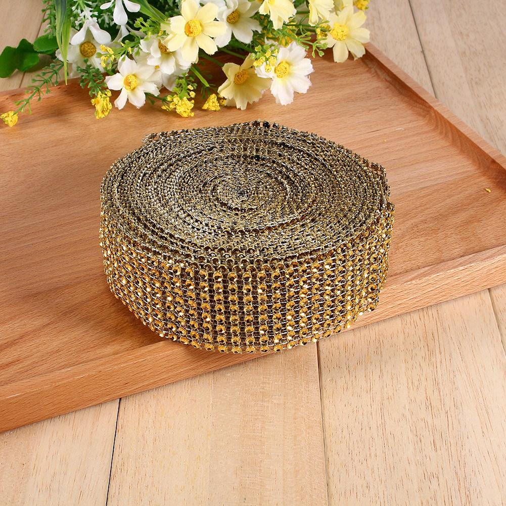 10 Yard Diamond Mesh Ribbon Wedding Cakes Candles Warp Rhinestone Crystal Golden