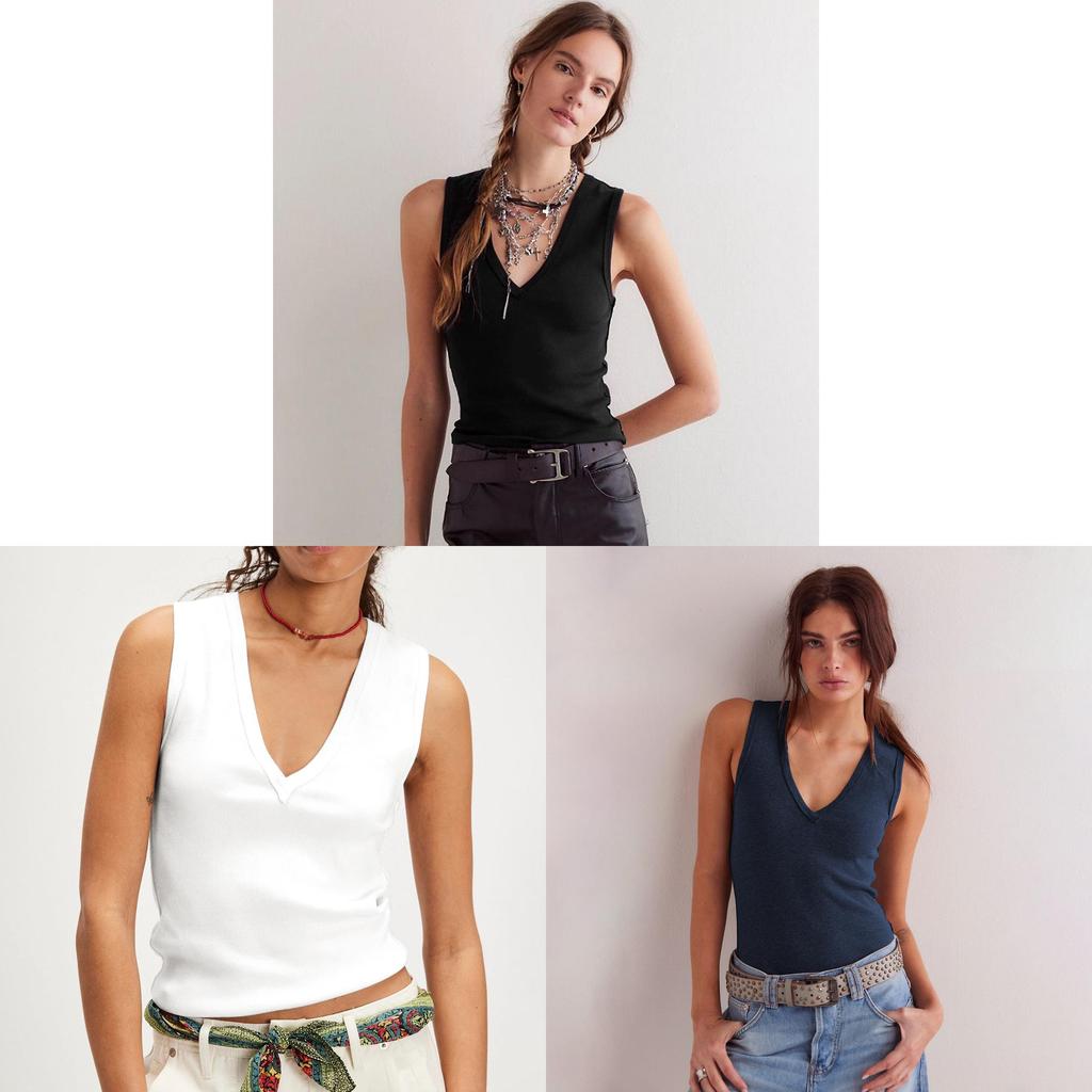 Modern V Neck Sleeveless Top For Women With Ribbed Knit Fabric For Summer Casual Wear