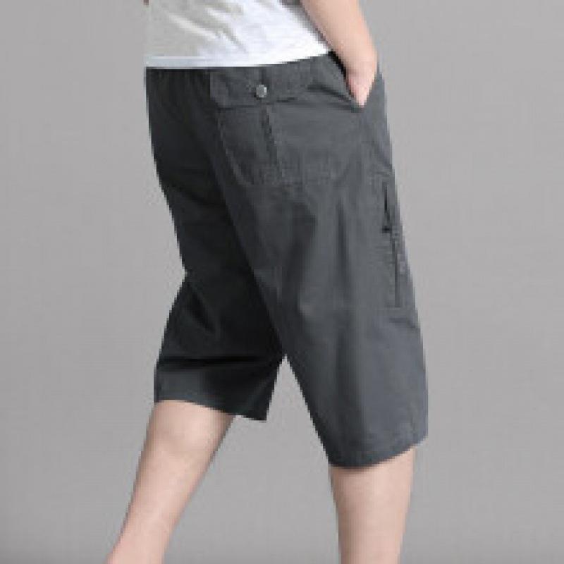Sommer Herren Outdoor Casual Cargo Shorts Knielange Hosen Reißverschlusstasche Baumwollshorts Kletterjogger Elastische Taille Sportbekleidung