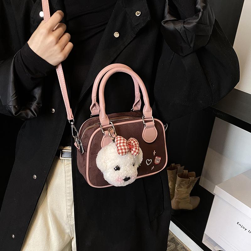 Retro portable bowling bag women's 2025 autumn new fashion texture portable small square bag simple messenger bag