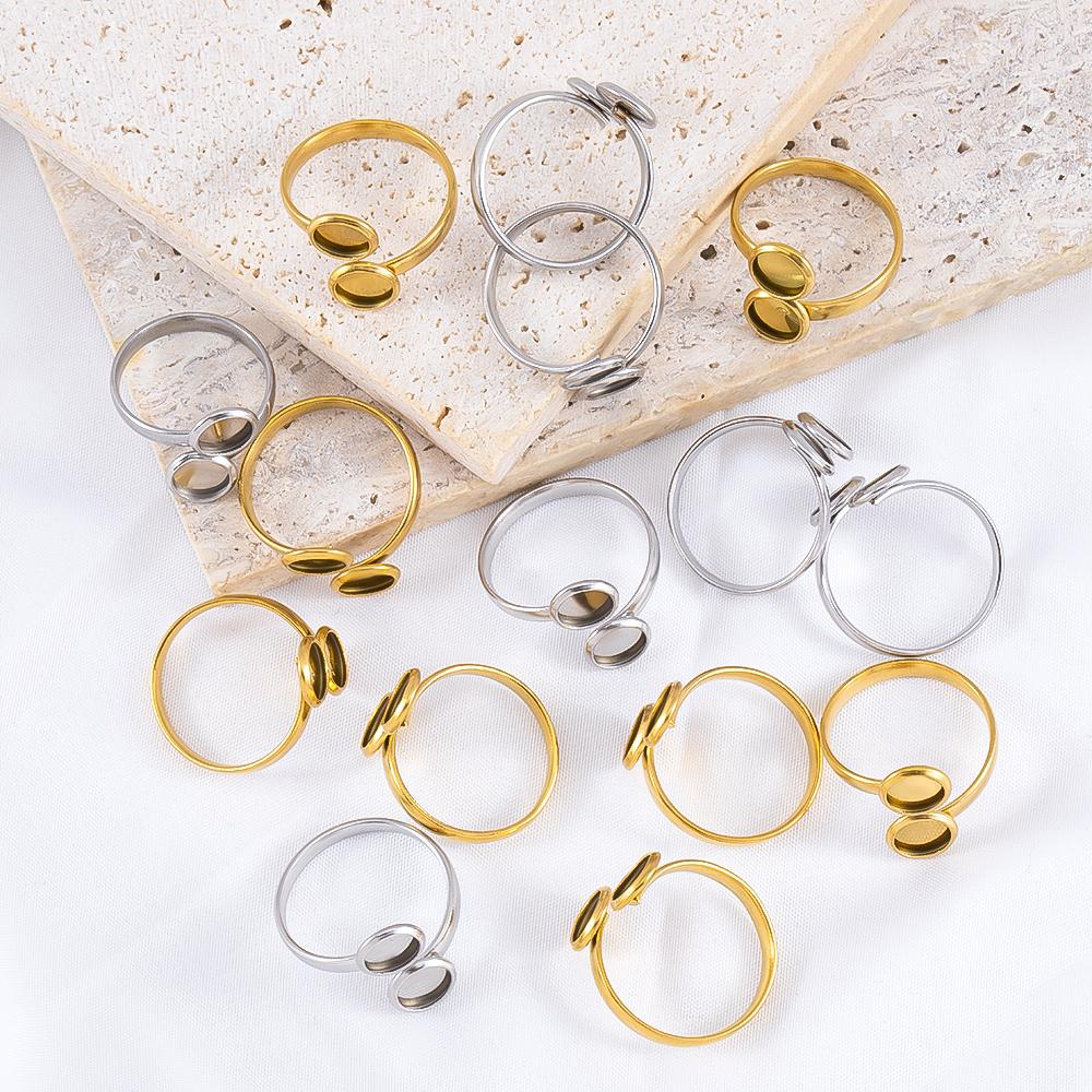 5 stuks Roestvrij Staal Verstelbare Dubbele Bezel Ringen Basis Goudkleurig Geschikt voor 6mm Cabochon Ring Setting Blanks Doe-het-zelf Sieraden Accessoires