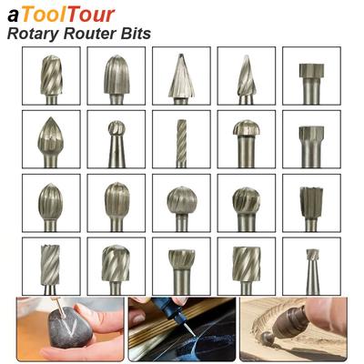 Rotary Router Milling Cutter 20pc 3mm Shank HSS Routing Bits Burr Wood Plastic Carving Tool Kit Woodworking Accessory For Dremel