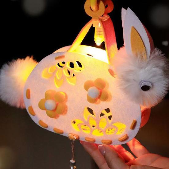 Yousheng DIY Rabbit Lantern Kit for Kids Handmade Plush Rabbit Handheld Lantern for Chinese New Year Mid-Autumn Festival Decoration