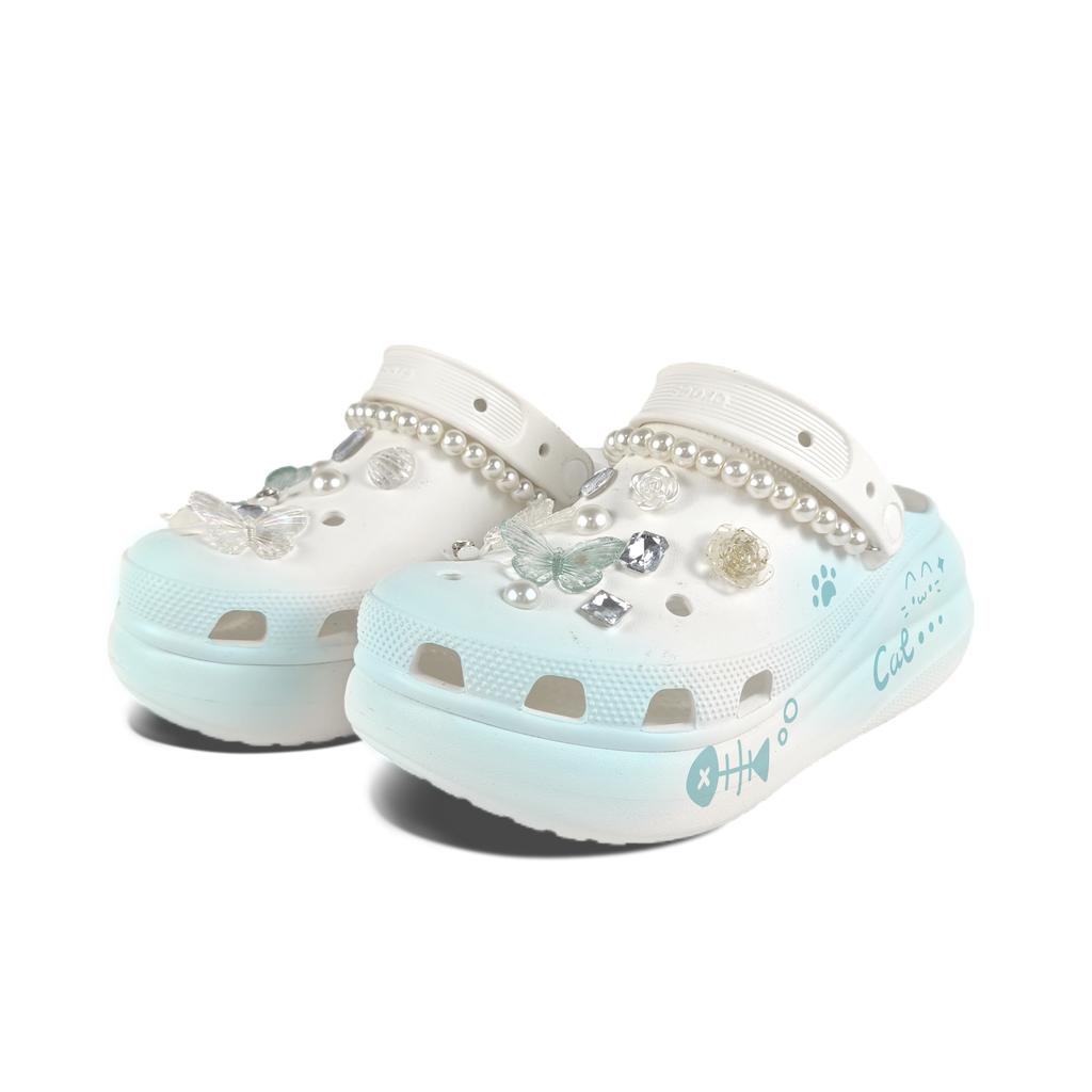Crocs Crush Clog EVA Cute Meow Meow Decorative Buckle Hand Painted Graffiti Casual Fashion Versatile Hole Shoes Unisex White