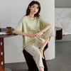 1011 new pajamas with chest pads women's summer pure cotton short-sleeved cropped pants loungewear anti-bumping outer wear pullover set