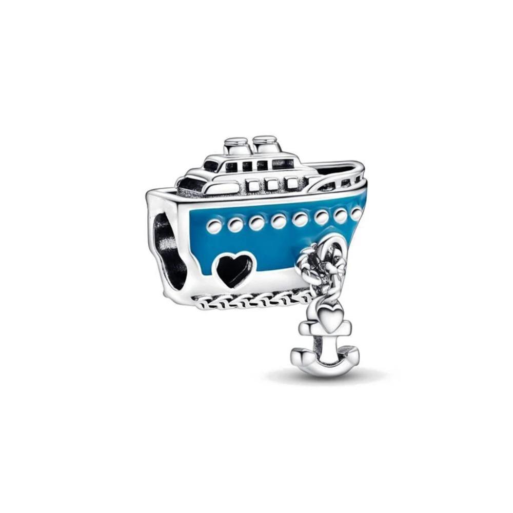 925 Silver Plated Turtle Fish Pendant Charm with Ship Star Bead for Pan Thin Bracelet Jewelry Gift