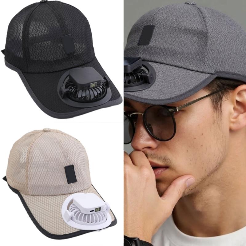USB Rechargeable Cooling Fan Baseball Hat With Solar Powered Design Breathable Adjustable Sun Hat For Outdoor Activity