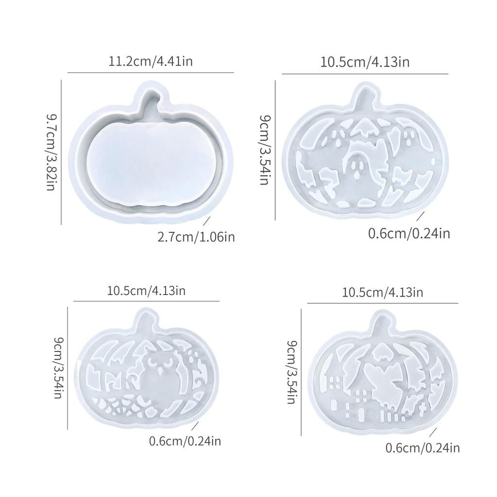 4 Pieces Halloween Pumpkin Silicone Molds DIY Tea Light Holder Casting Molds Plaster Molds for Home Crafts