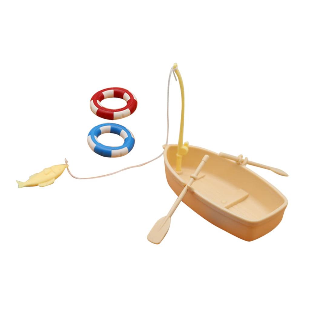 EXCEART Miniature Fishing Boat Set with Swimming Ring for Interior x x Plastic 2-Pack Dollhouse, Decoration, 11.6 5.4 8cm,