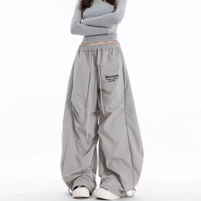 

Pleated Zou Paratrooper Scimitar Quick-drying Overalls for Men and Women Summer Design Loose Straight Wide-leg Casual Pants for Women S серый