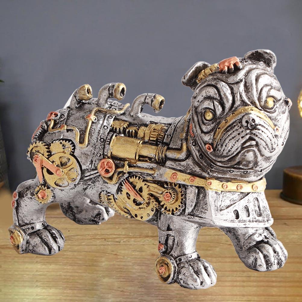 Mechanical Punk Dog Resin Crafts Steampunk Bulldog Dog Resin Statue Desktop Window Decoration Home