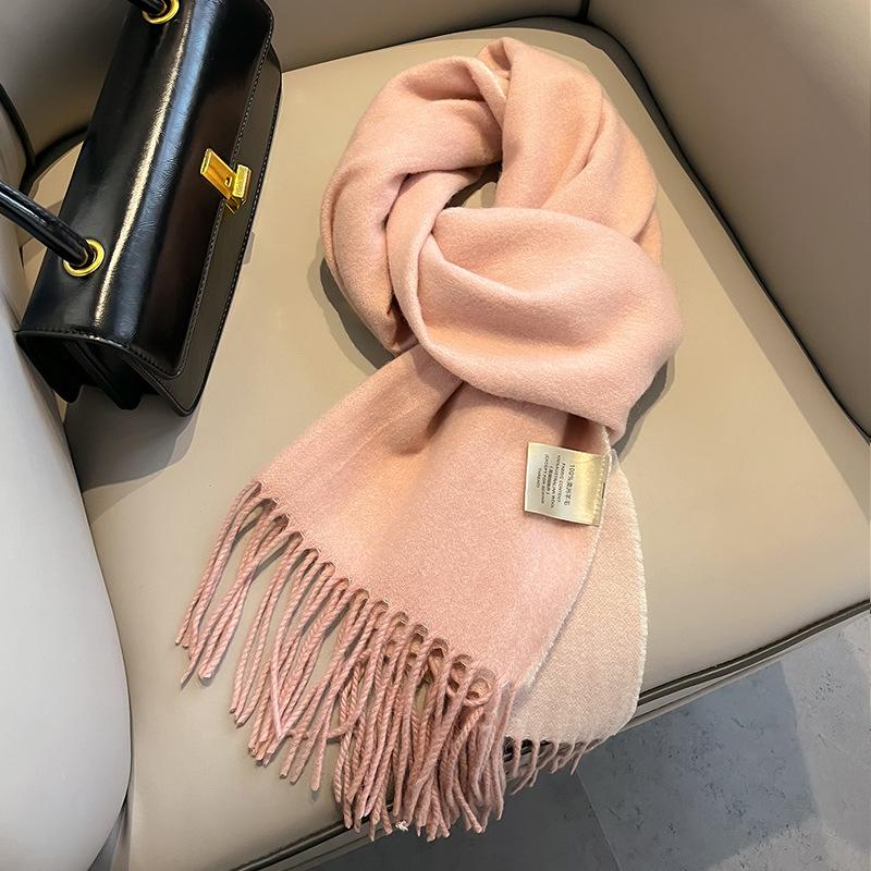 Gradual change color pure scarf women's winter versatile tassel long double-sided color large shawl dual-purpose new
