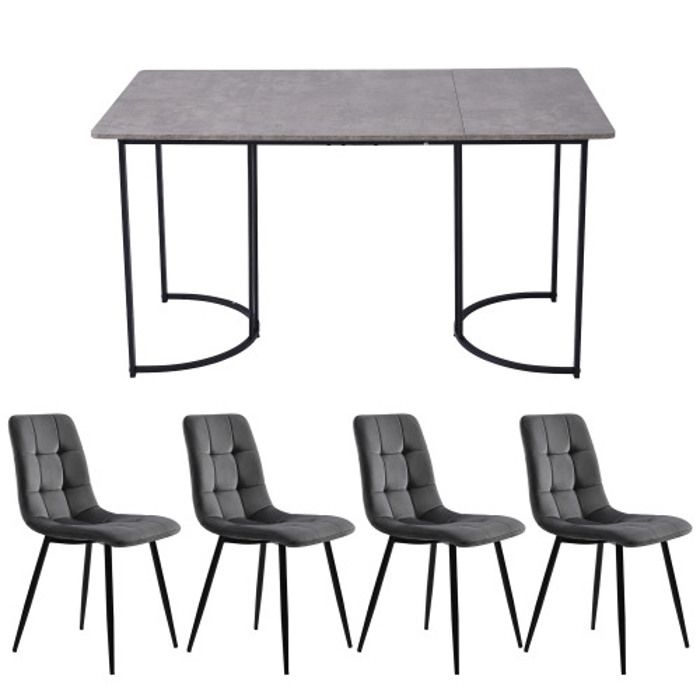Ensemble De Salle À Manger - MUVOE - 5 Pièces - Table 140x80 Cm - Chaises En Velours - Métal Gris