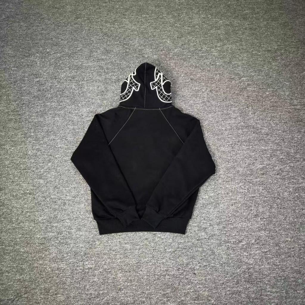 American Trend Unisex Fleece-Lined Streetwear Hoodie with Embroidered Logo - Loose Fit Zipper Jacket for Autumn/Winter