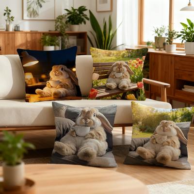 Federa per cuscino 'Coniglio che beve caffè' Miglior Cuscino da Caffè per Home Office Decorazione Stampa per Divano Stanza Negozio Auto Semplicità Nordica Successo