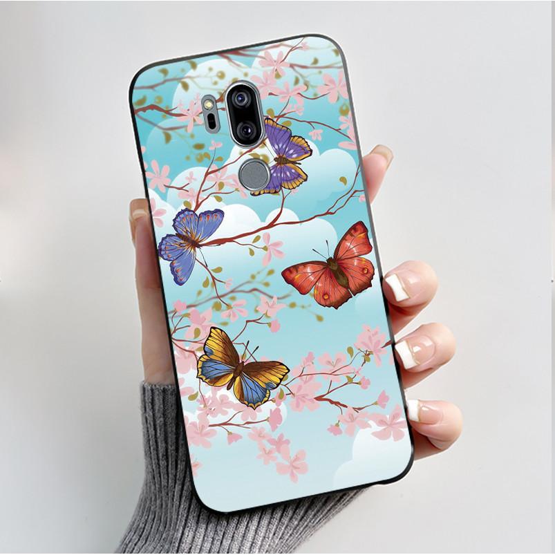 Druckmuster Hülle Für LG G7 thinQ Capa Weiches Silikon Schwarze Hülle Für LG G7thinQ Abdeckung Niedliche Blume Cartoon Hülle Funda Coque