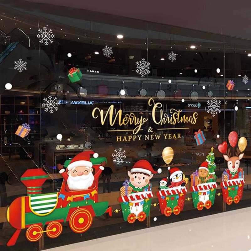 Christmas Adhesive-Free Scene Setting Static Sticker Easy To Use Window Stickers Store Decor 10 Styles