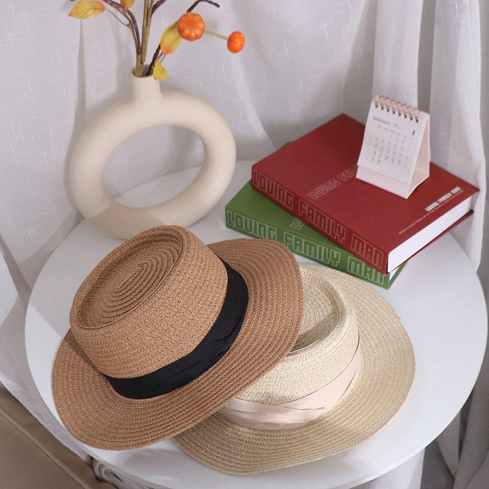 Flat Brim Straw Woven Hat Wide Brim Women's Sun Hat Fashion Sunscreen Bucket Hat  Hiking