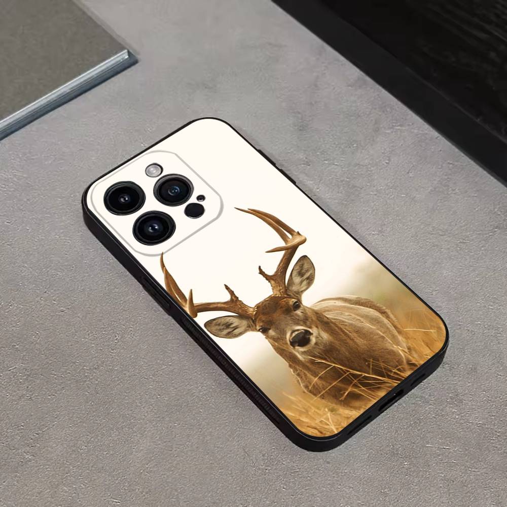 Deer Hunting Camo Phone Case For iPhone 17,16,15,14,13,12,11 Plus,Pro Max,XS,X,XR,SE,Mini,8,7,Soft Silicone Black Cover