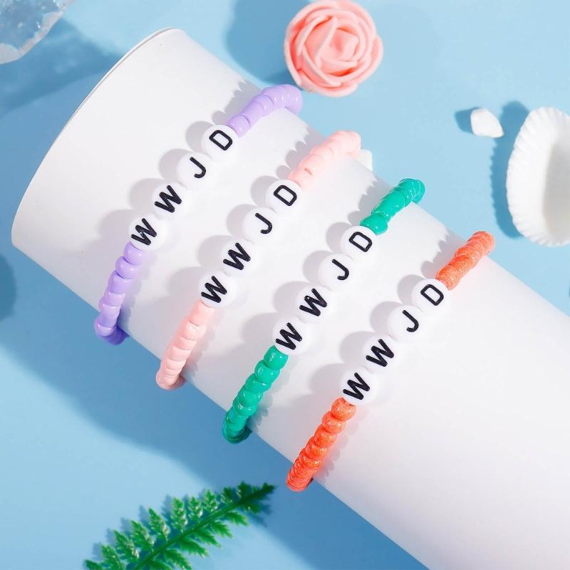 7PCS Colorful WWJD Bracelets Teen Girl Summer Beaded Bracelets Religious Stretch Bracelets What Would Jesus Do Bracelets