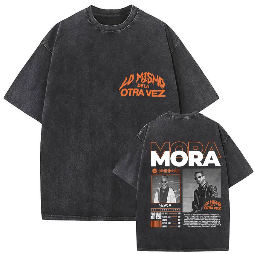 Vintage Washed Mora Lo Mismo De Siempre Album Letter Print TShirt Mens Women High Quality Fashion Oversized Cotton T Shirts