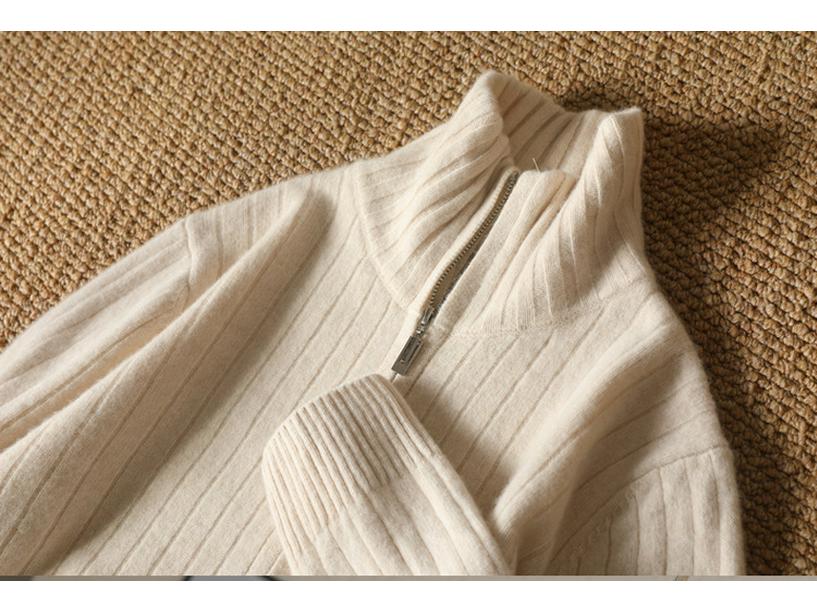 Herren Cardigan 100% Reine Wolle mit Reißverschluss: Herbst/Winter Schlank geschnittener Pullover mit vertikalem Rippstrick und Reverskragen.