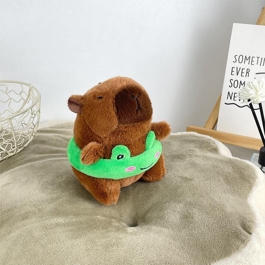 Circle Capybara Swimming Plush Keychain Doll Pendant Bag Decoration Kids Gift