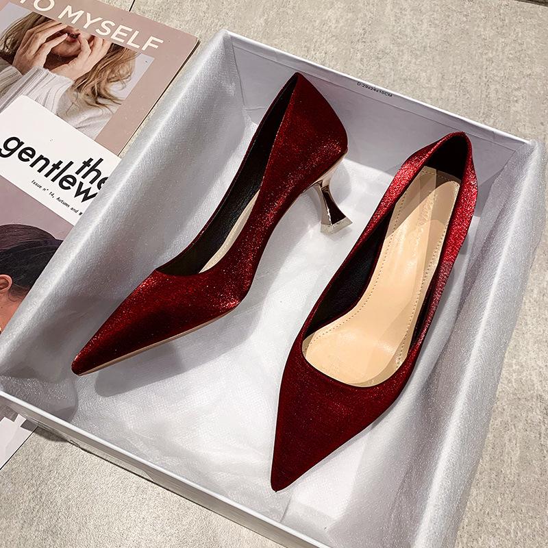 

Heels for Ladies Four Seasons Solid Color Satin Fashion Pointed Stiletto High Heels Woman Shoes 5CM 40