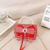 Red Adorable Pu Handbag For Kids Featuring Bow Design And Trendy Strap Chain