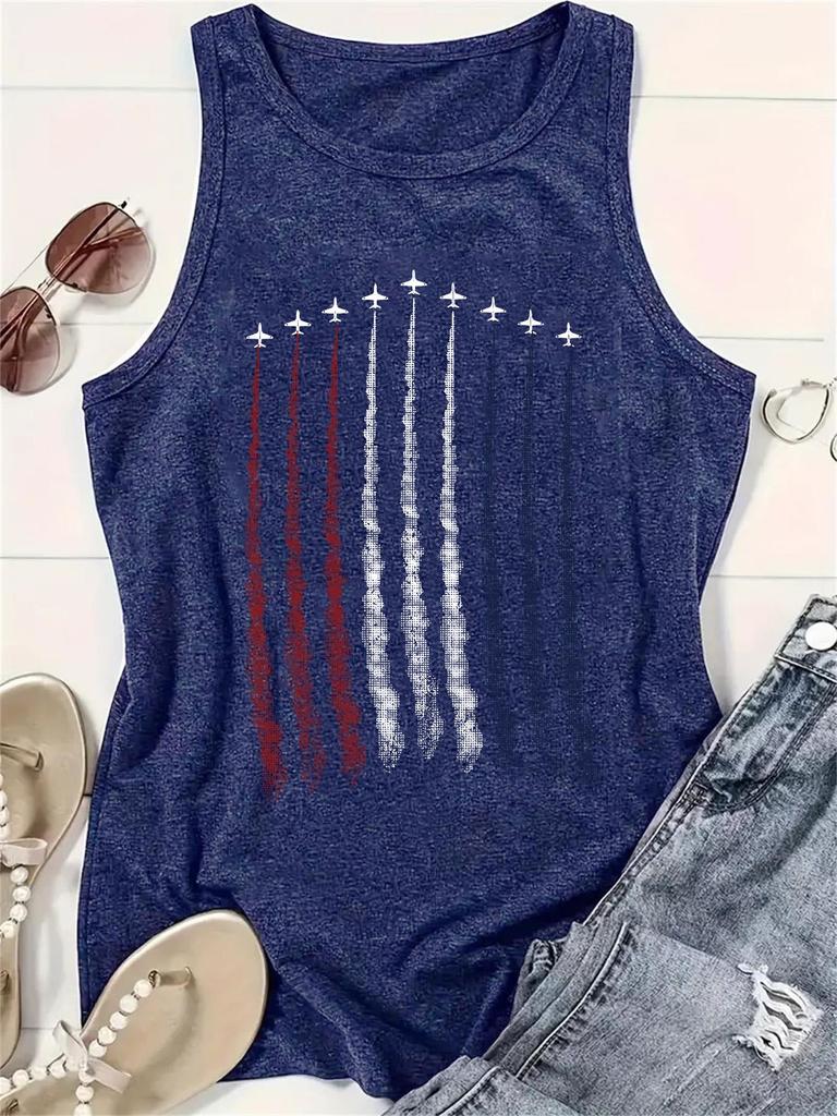 Unabhängigkeitstag Ärmelloses Rundhals-Pullover-Top für Damen