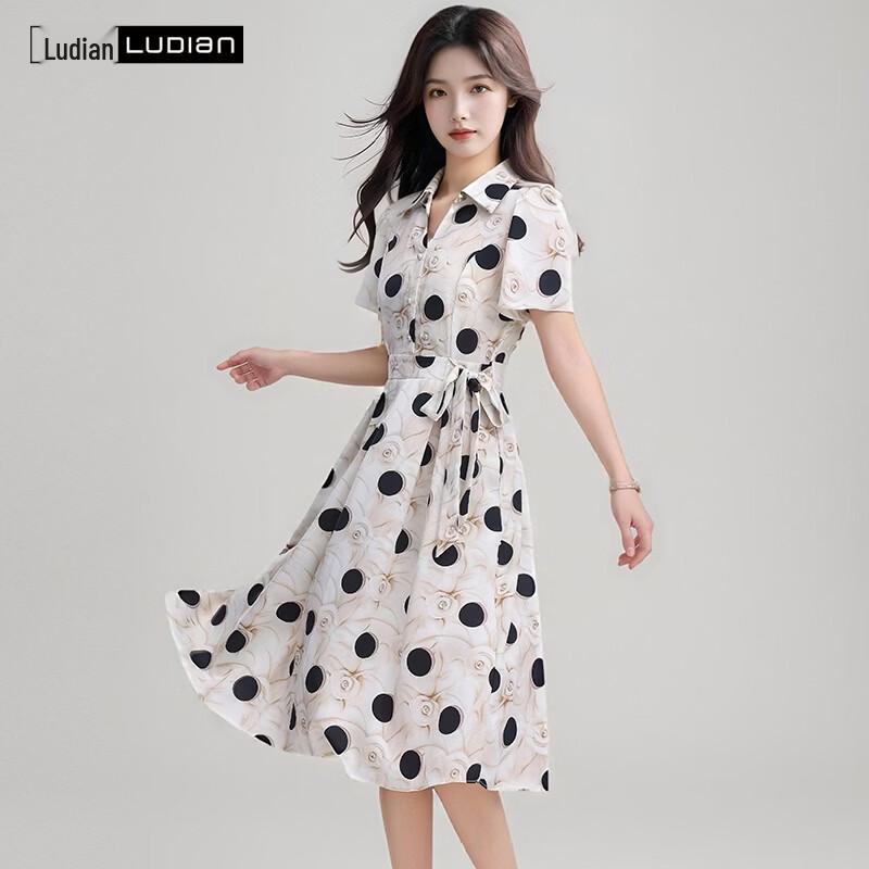 Women s Elegant Floral Print Lapel Long Dress 180/100A