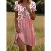 Vestidos Casuais Femininos de Verão e Primavera com Estampa Floral, Manga Curta e Gola Redonda