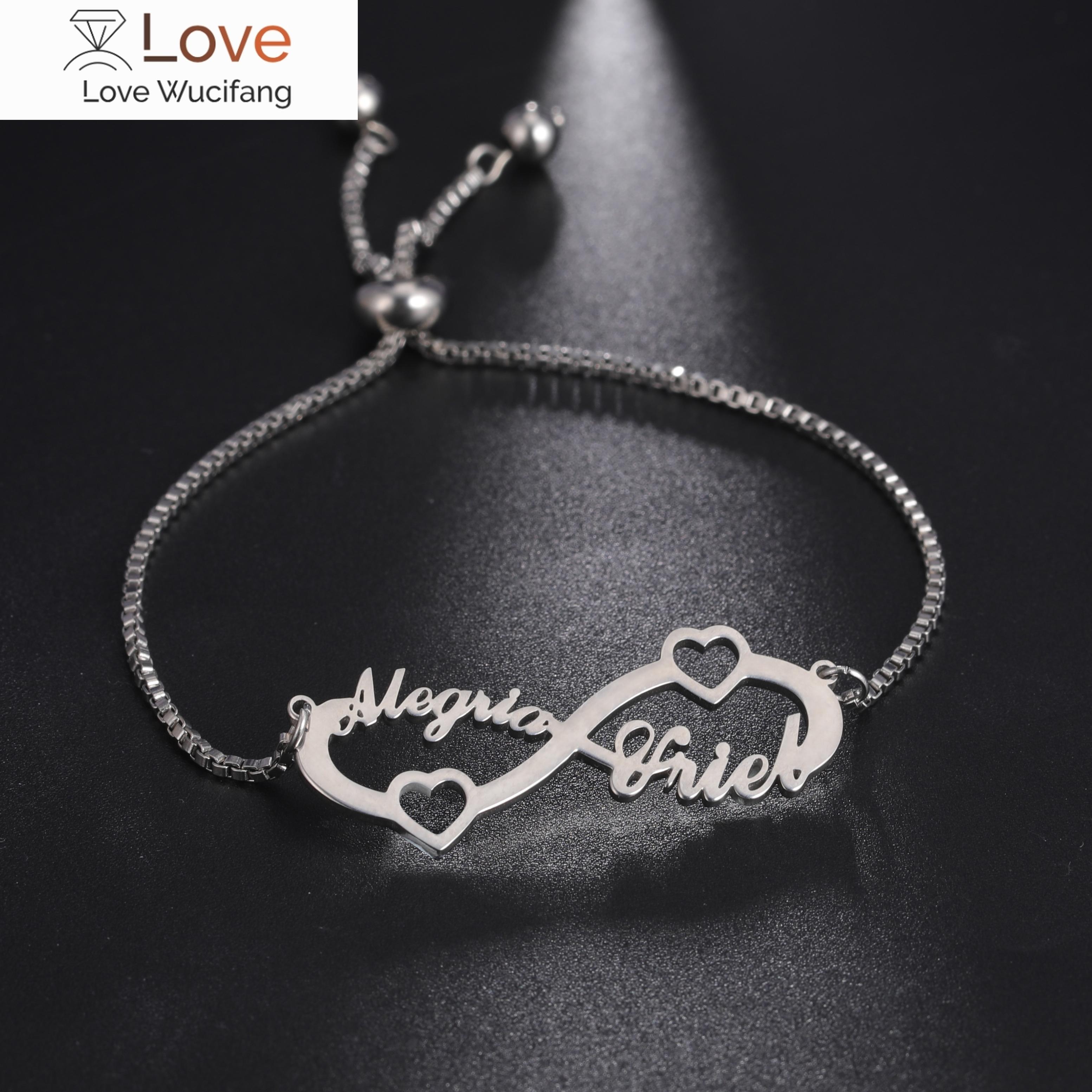 

Sipuris Infinity Custom Name Bracelet из нержавеющей стали, регулируемая цепочка-коробка, персонализированный браслет для женщин, модные ювелирные изделия, подарки Steel 24cm (adult)