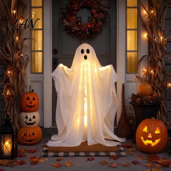 White Gauze Ghost Halloween Decoration, LED Light Up Standing Ghost, Indoor Outdoor Atmospheric Spooky for Porch, Yard, Lawn, Garden Decor Lighted