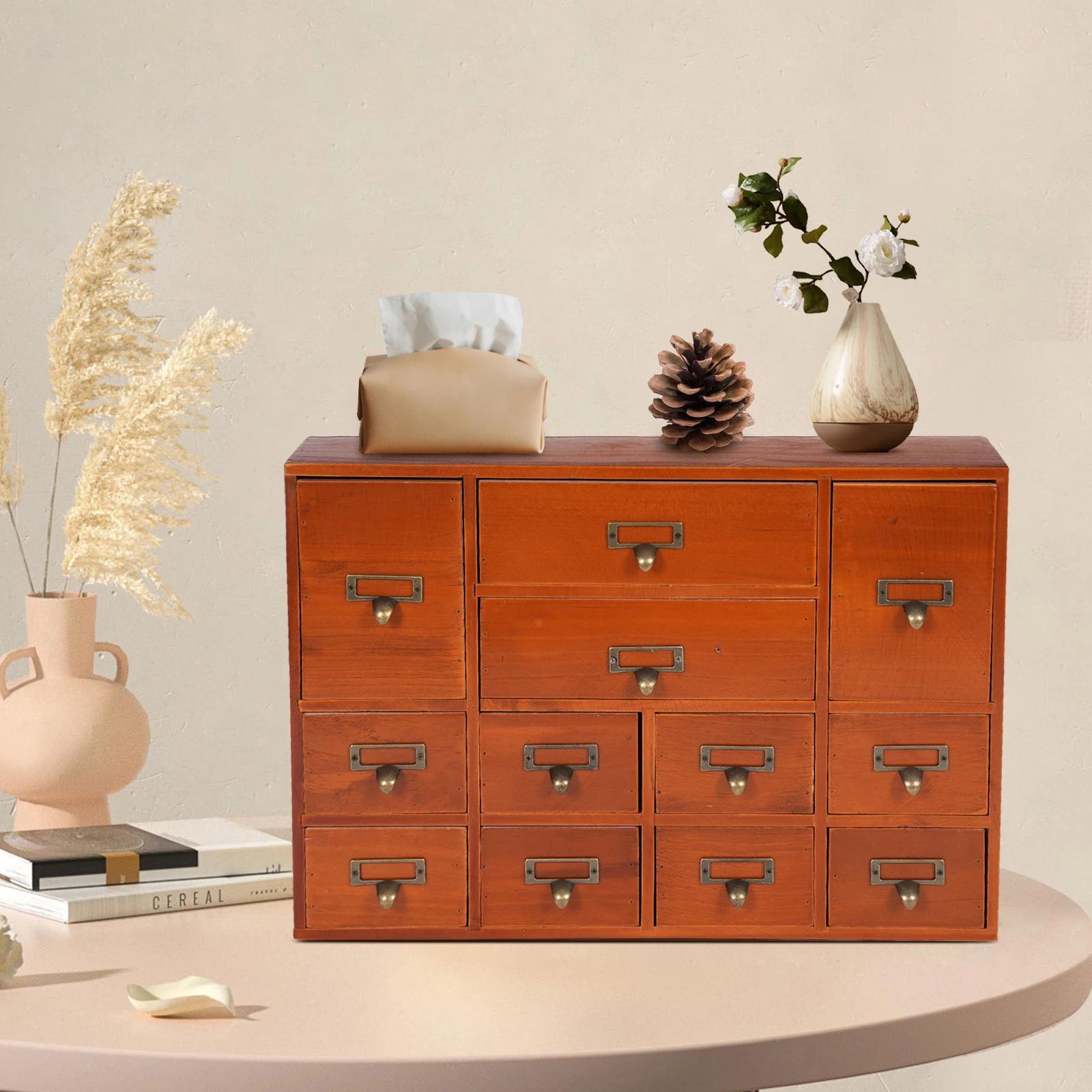 12 Drawers Wooden Desktop Storage Box Rustic Brown Vintage Style Organizer with Handles No Assembly Required Tabletop Cabinet коричневый 24500₽