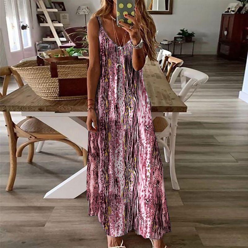 Europe and America Cross Border Export Summer Tide Sexy Women's Sling Vest Dress Print Sleeveless Long Dress Tall Slim Loose Slim Fit