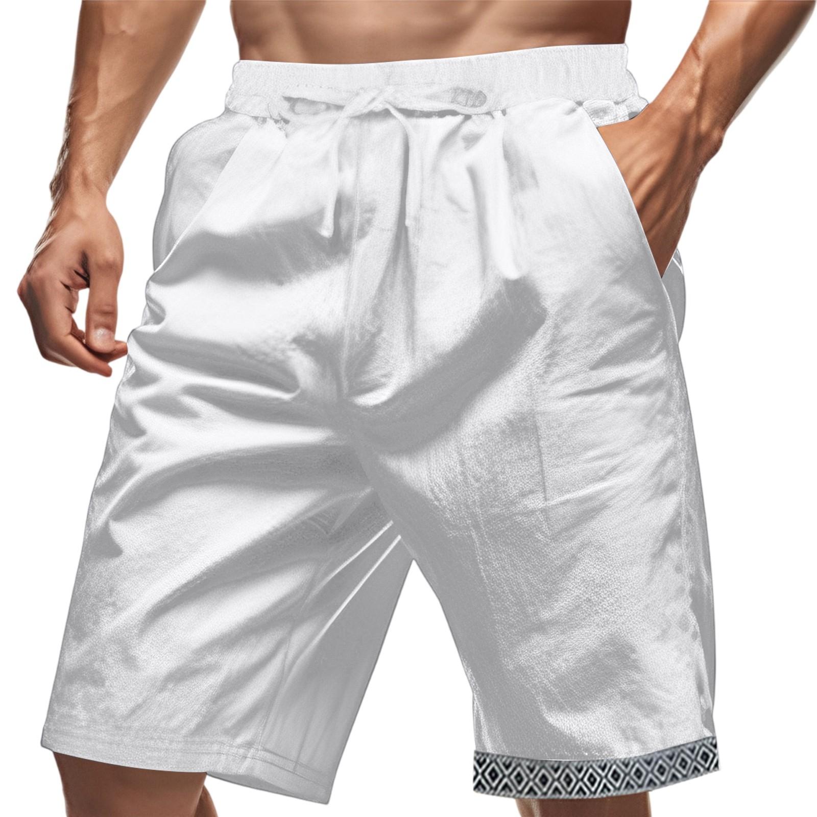 

Мужские летние свободные, дышащие, повседневные и спортивные универсальные шорты из хлопка и льна XL белый